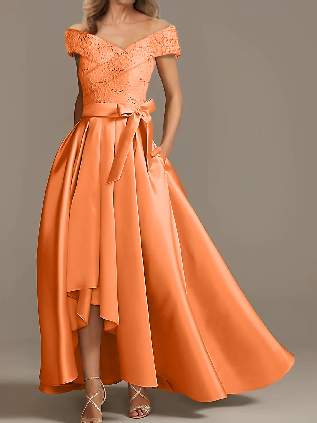 Off the Shoulder Asymmetrical A Line Mother of the Bride Dress with Ruffles