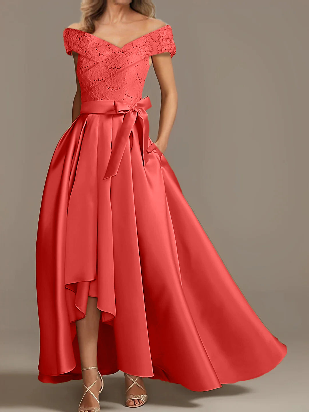 Off the Shoulder Asymmetrical A Line Mother of the Bride Dress with Ruffles