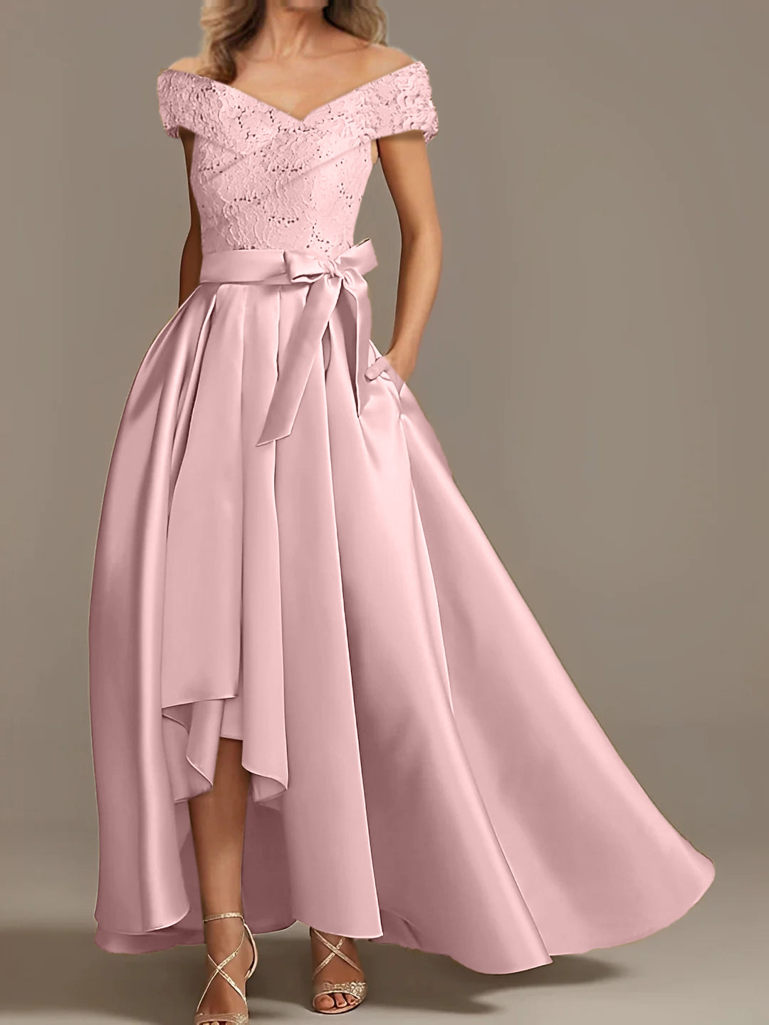 Off the Shoulder Asymmetrical A Line Mother of the Bride Dress with Ruffles
