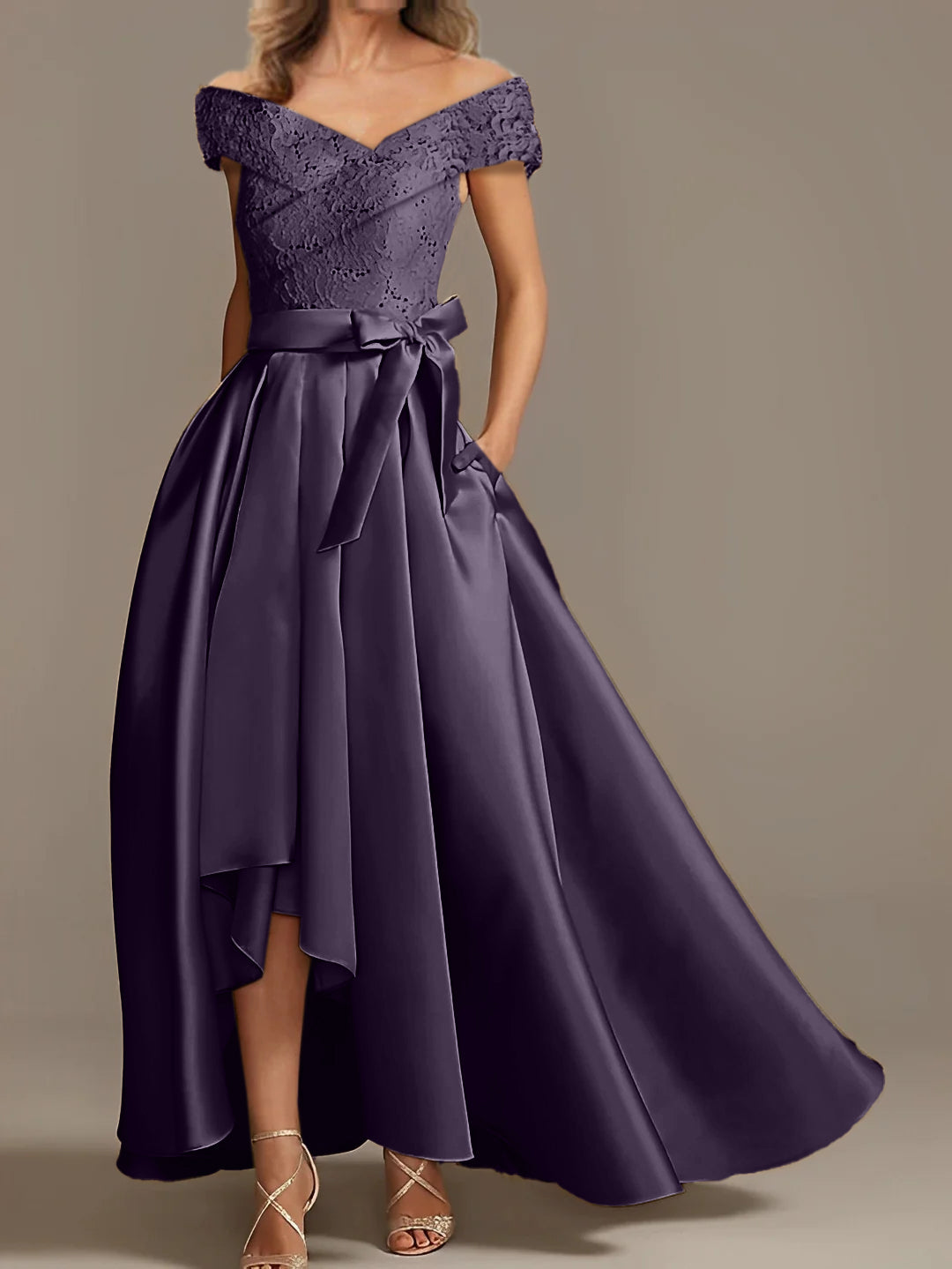 Off the Shoulder Asymmetrical A Line Mother of the Bride Dress with Ruffles