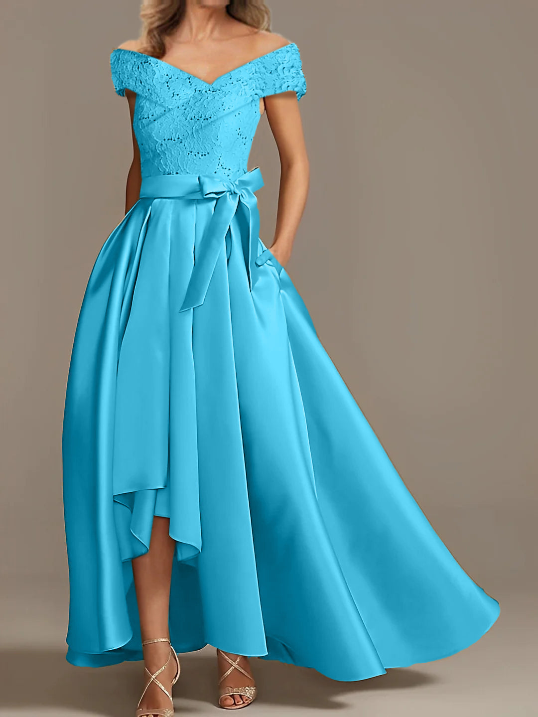 Off the Shoulder Asymmetrical A Line Mother of the Bride Dress with Ruffles