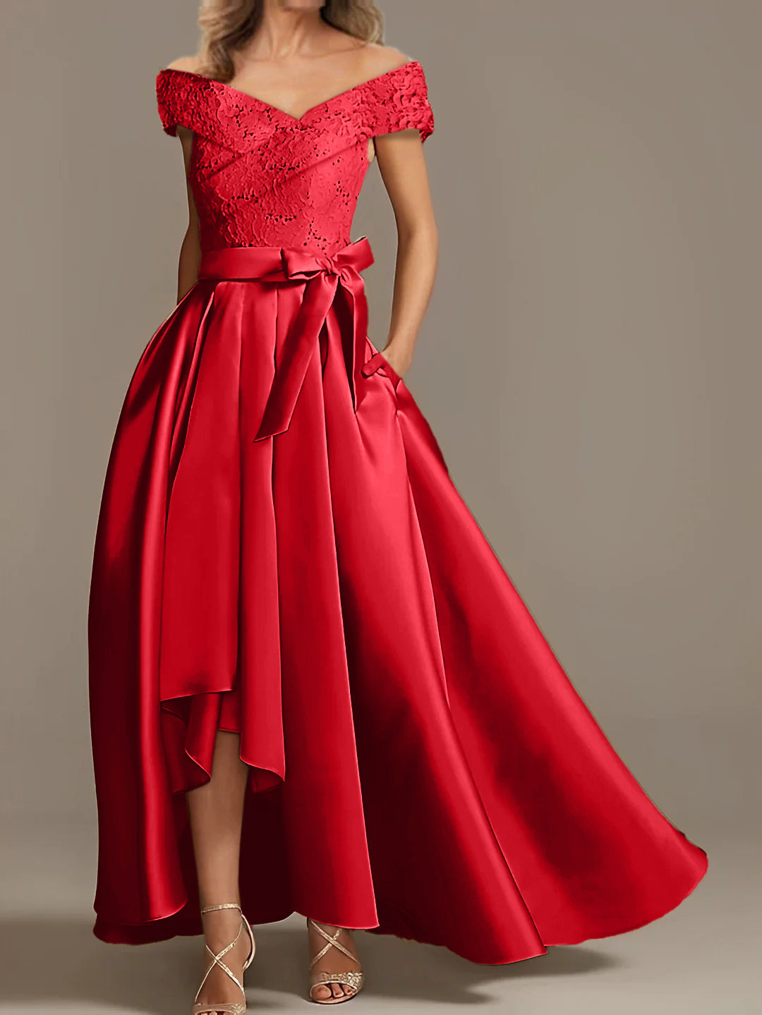 Off the Shoulder Asymmetrical A Line Mother of the Bride Dress with Ruffles