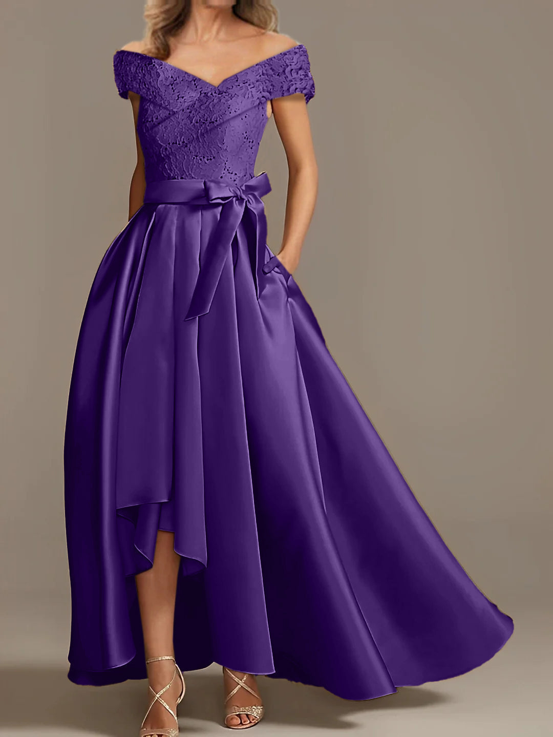 Off the Shoulder Asymmetrical A Line Mother of the Bride Dress with Ruffles