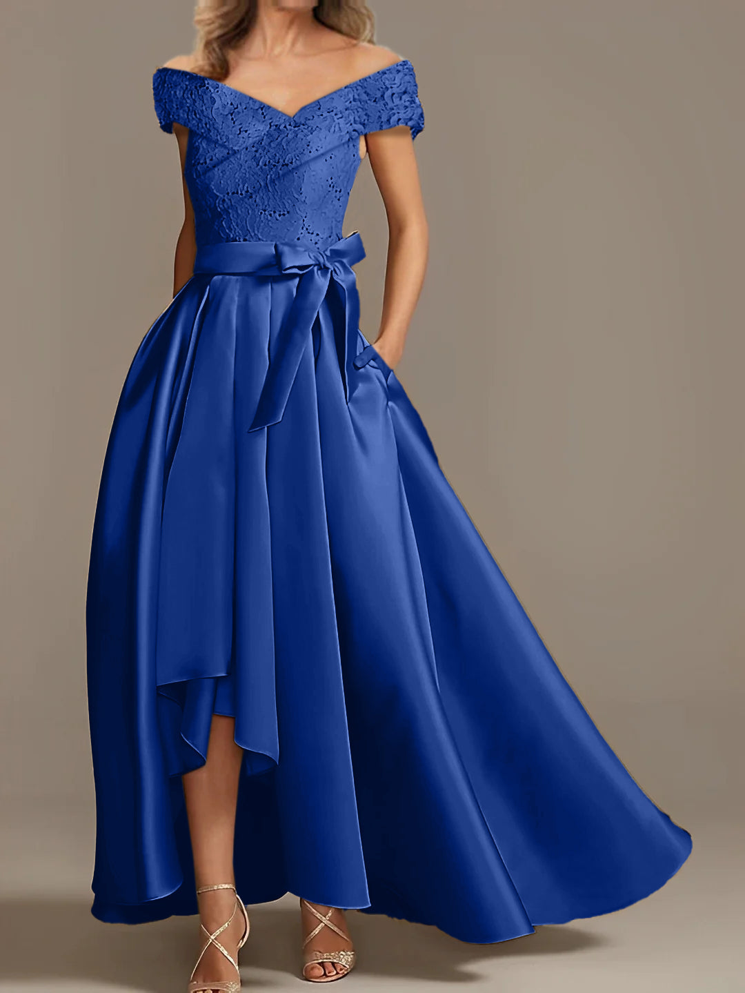 Off the Shoulder Asymmetrical A Line Mother of the Bride Dress with Ruffles