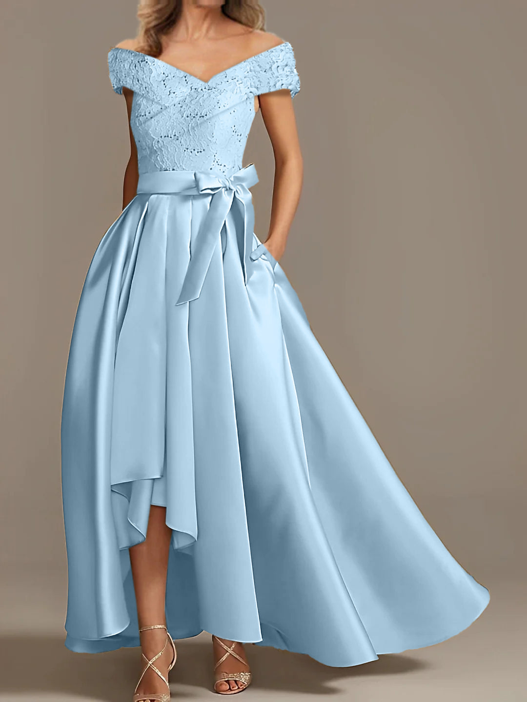 Off the Shoulder Asymmetrical A Line Mother of the Bride Dress with Ruffles