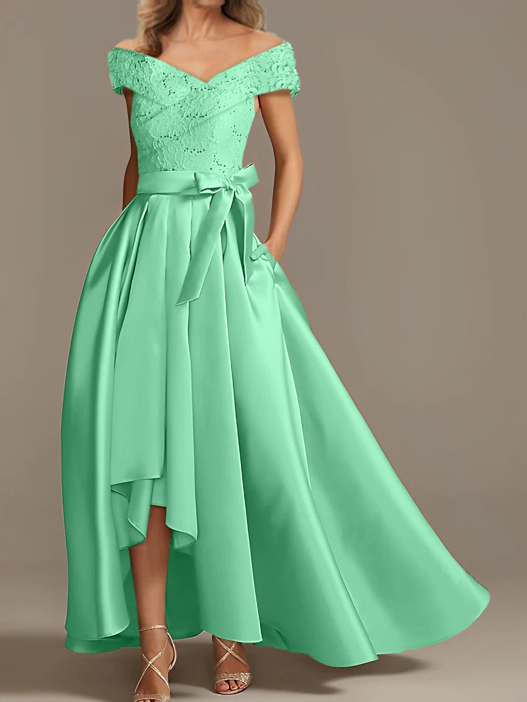 Off the Shoulder Asymmetrical A Line Mother of the Bride Dress with Ruffles