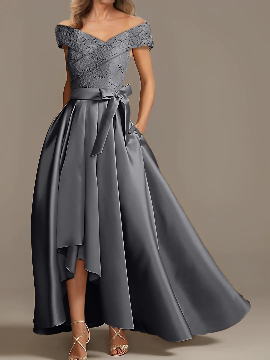 Off the Shoulder Asymmetrical A Line Mother of the Bride Dress with Ruffles