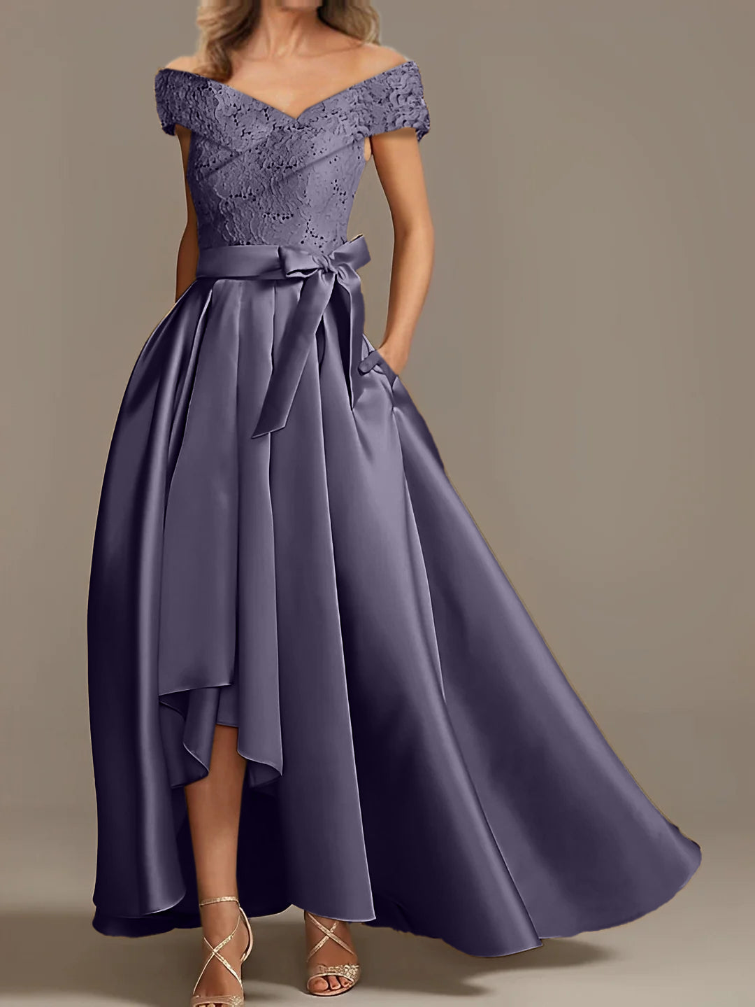 Off the Shoulder Asymmetrical A Line Mother of the Bride Dress with Ruffles