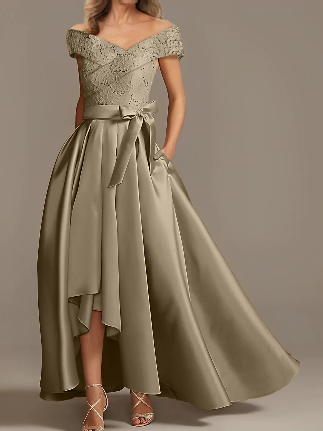 Off the Shoulder Asymmetrical A Line Mother of the Bride Dress with Ruffles