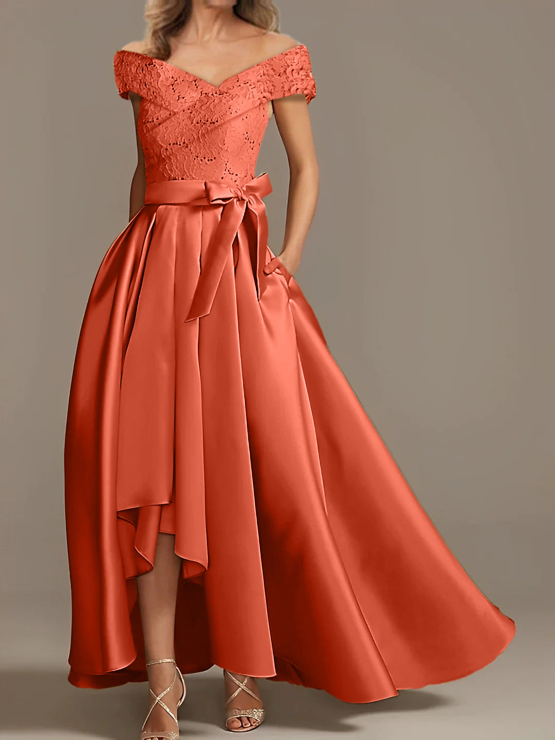 Off the Shoulder Asymmetrical A Line Mother of the Bride Dress with Ruffles