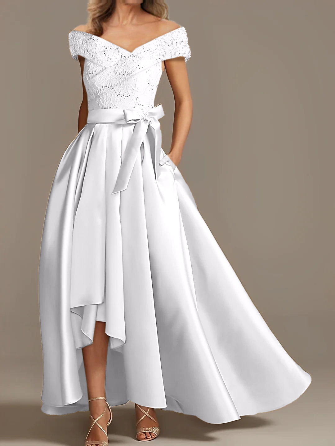 Off the Shoulder Asymmetrical A Line Mother of the Bride Dress with Ruffles