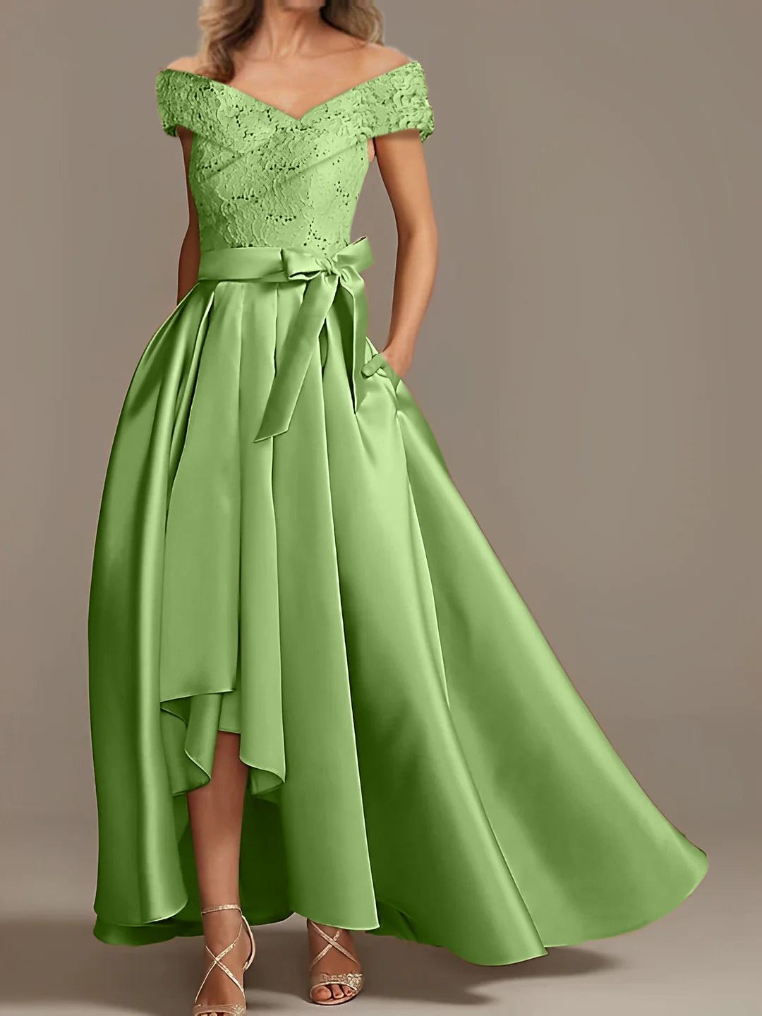 Off the Shoulder Asymmetrical A Line Mother of the Bride Dress with Ruffles