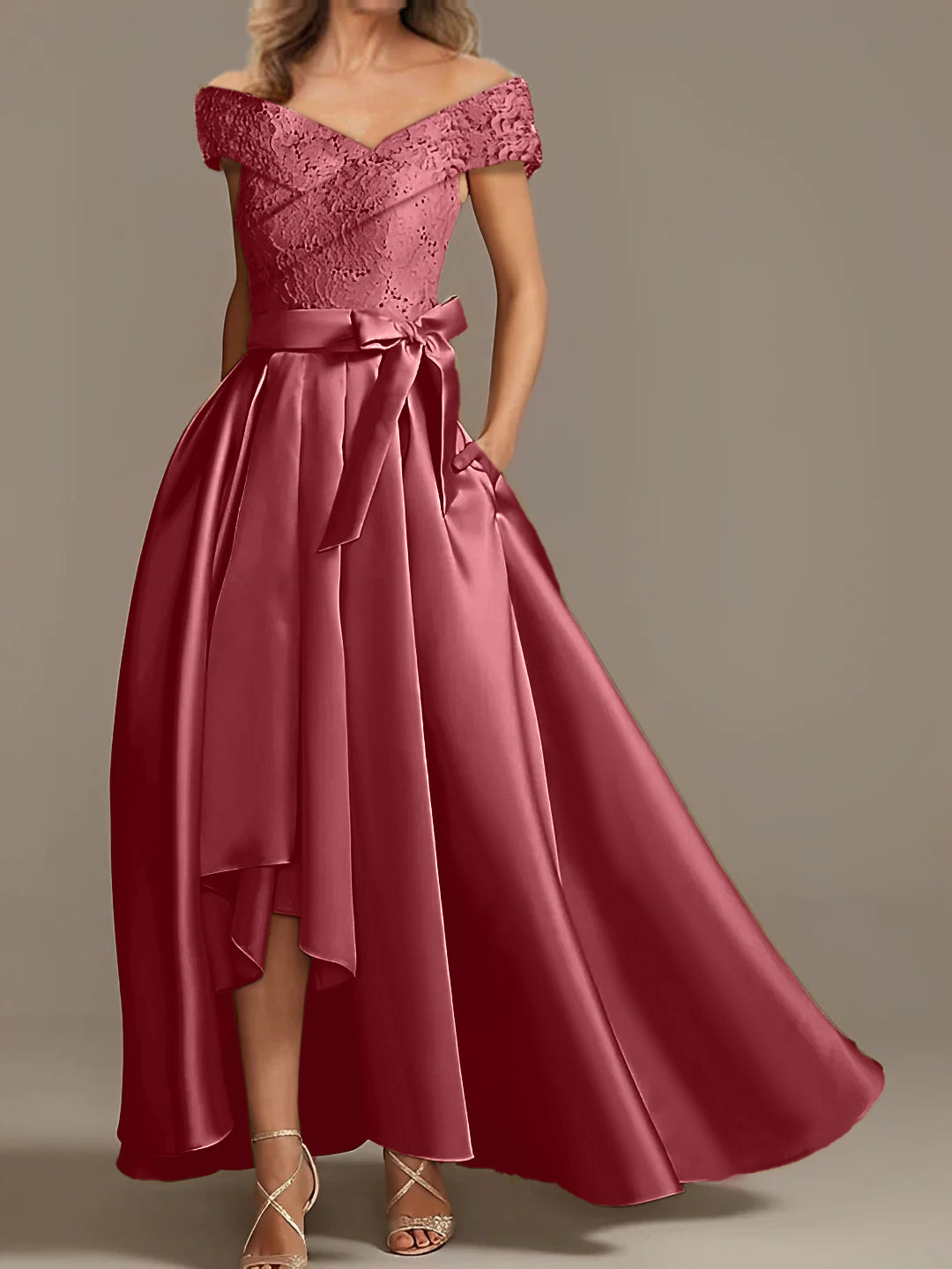Off the Shoulder Asymmetrical A Line Mother of the Bride Dress with Ruffles