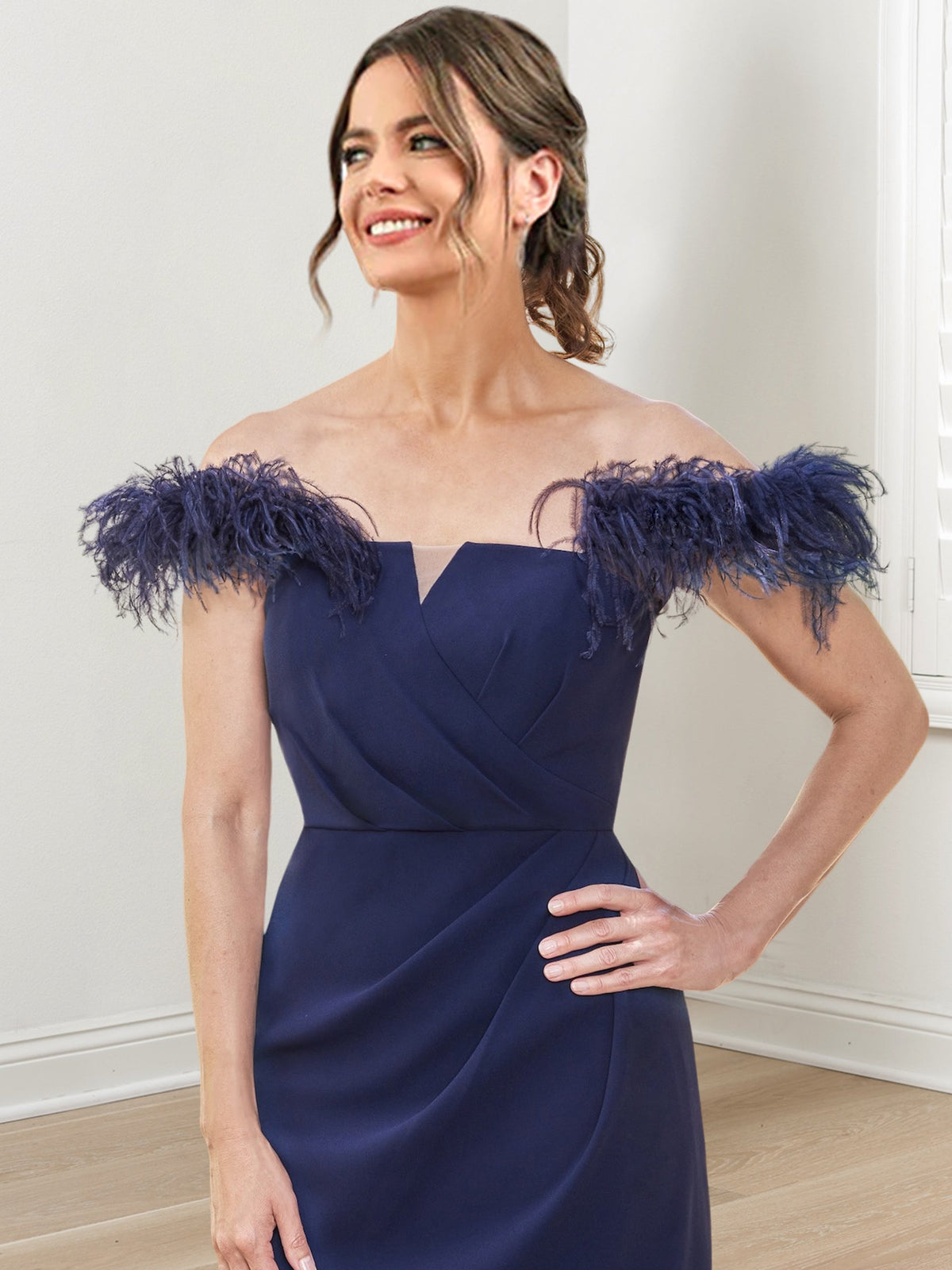 Off the Shoulder Long Sheath Column Gown for the Mother of the Bride
