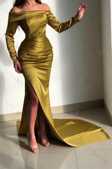 Off the Shoulder Long Sleeves Mermaid Evening Formal Dress Court With Split