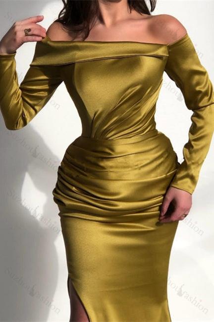 Off the Shoulder Long Sleeves Mermaid Evening Formal Dress Court With Split