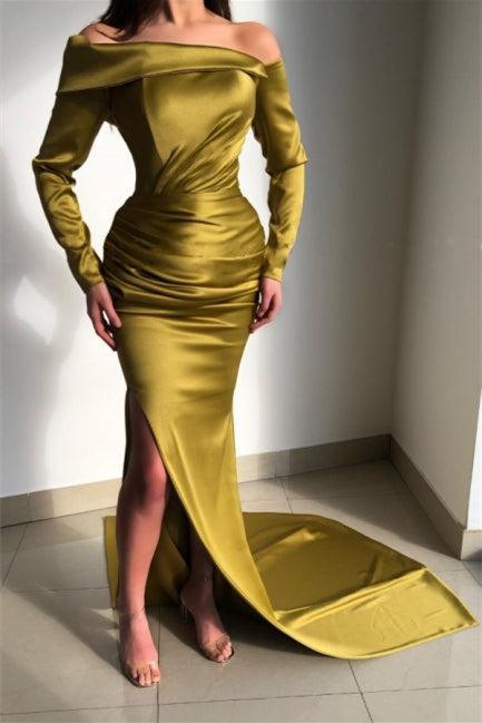 Off the Shoulder Long Sleeves Mermaid Evening Formal Dress Court With Split