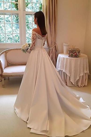 Off-the-Shoulder Long-Sleeves Wedding Dresses | Lace A-Line Bridal Gowns WW0109