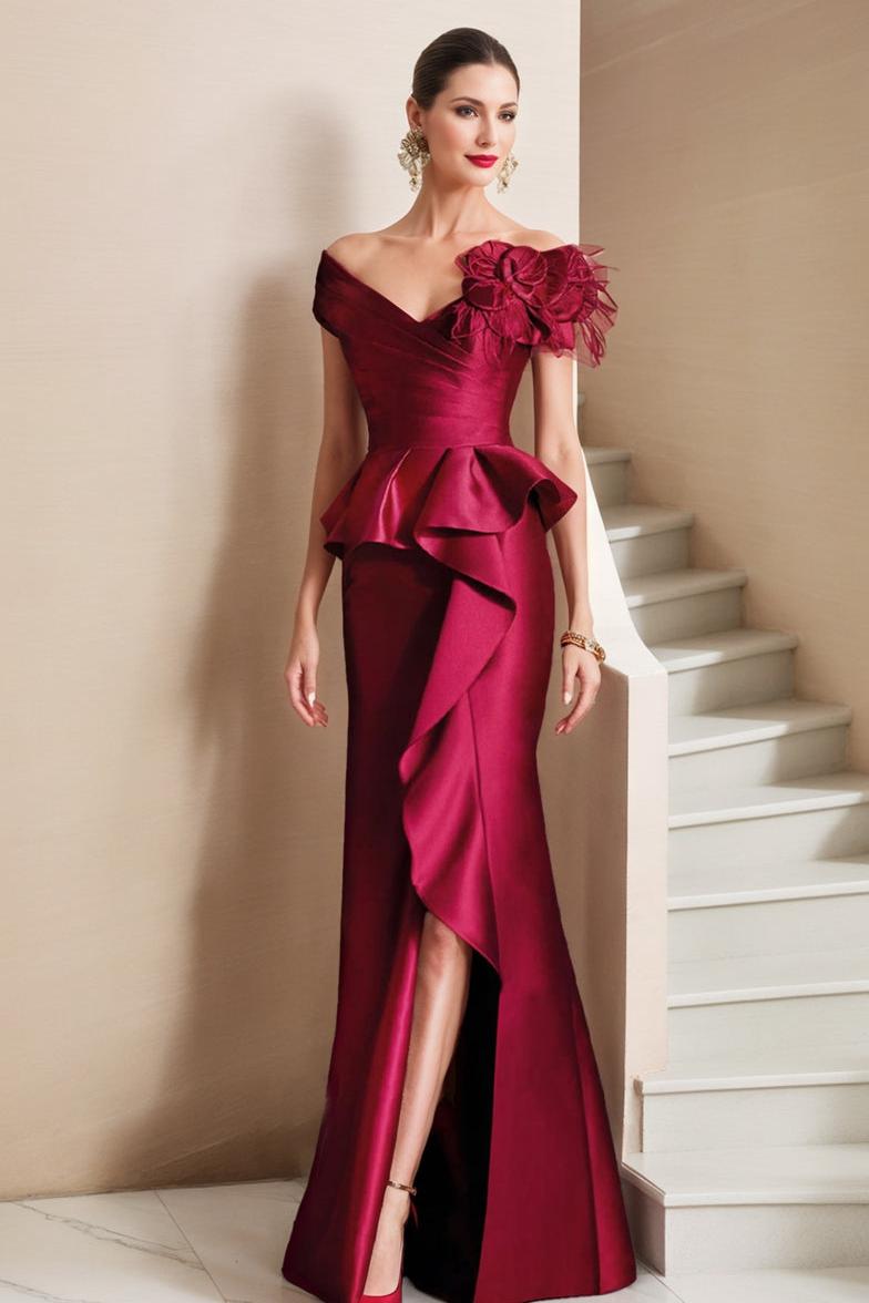Off the Shoulder Mermaid Trumpet Mother of the Bride Dress Featuring a High Split
