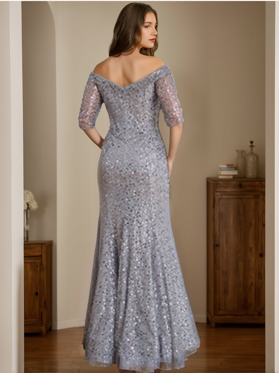 Off the Shoulder Mermaid Trumpet Mother of the Bride & Groom Dress with Half Sleeves