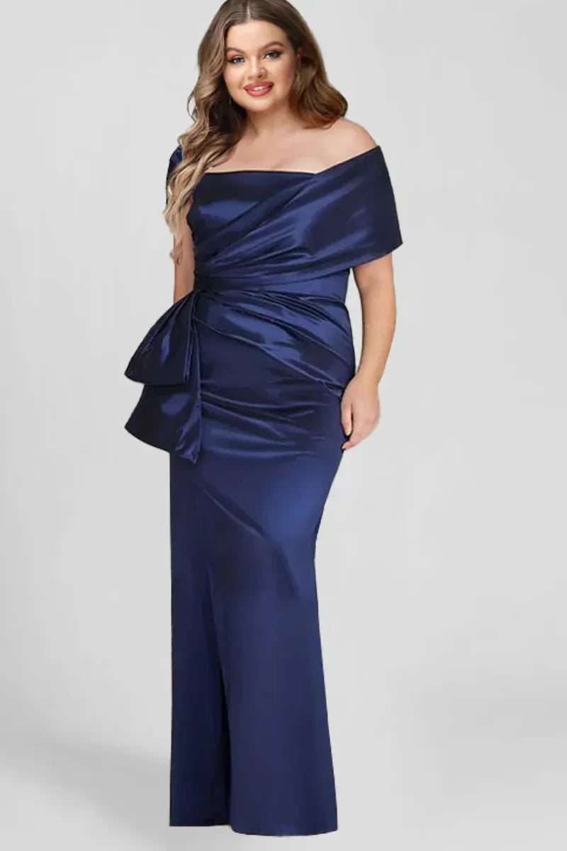 Off the Shoulder Plus Size Long Sheath Mother of the Bride Dress