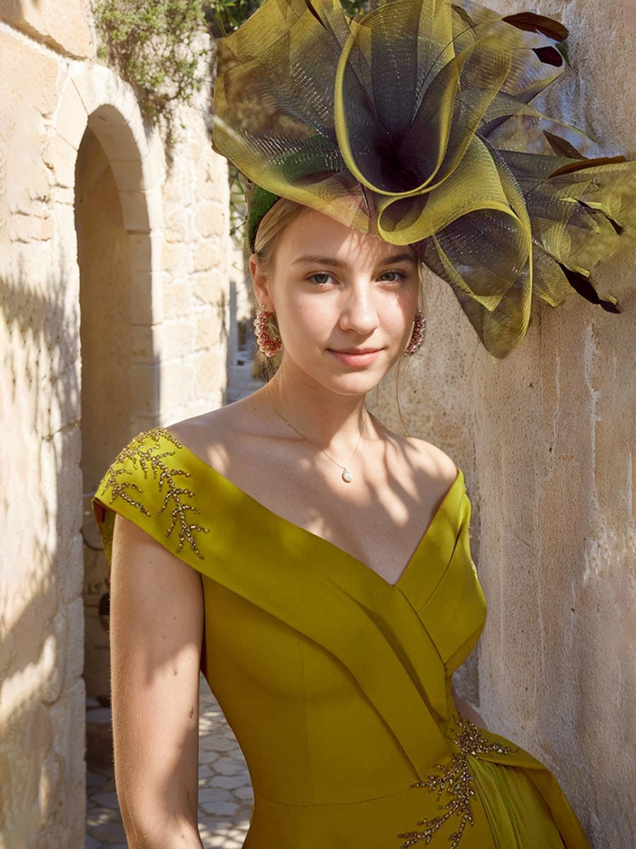 Off the Shoulder Ruffled Sleeveless A Line Dress for Mother of the Bride & Groom
