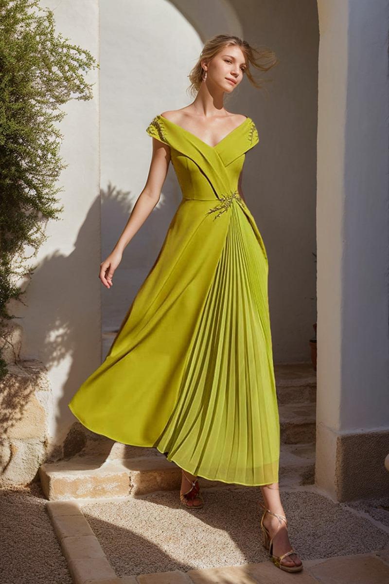 Off the Shoulder Ruffled Sleeveless A Line Dress for Mother of the Bride & Groom