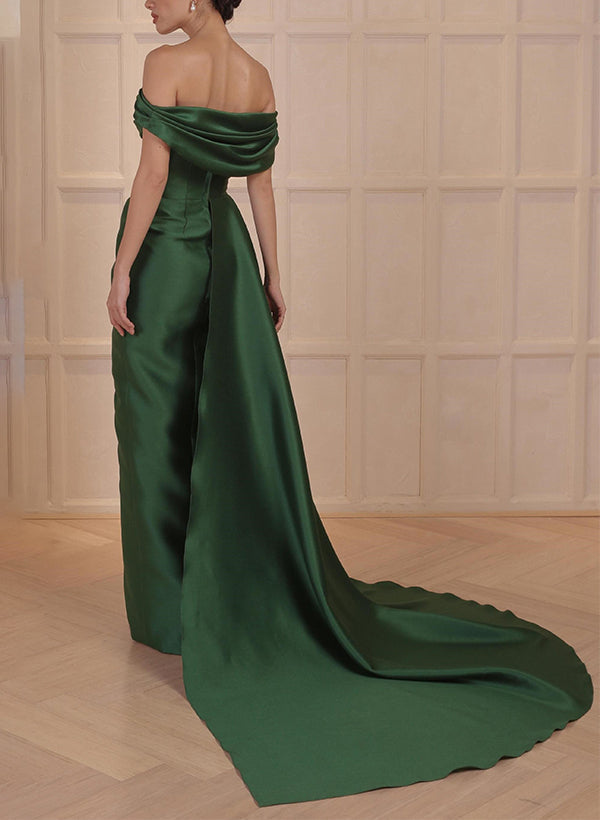 Off the Shoulder Satin A Line Mother of the Bride Dress with Side Split
