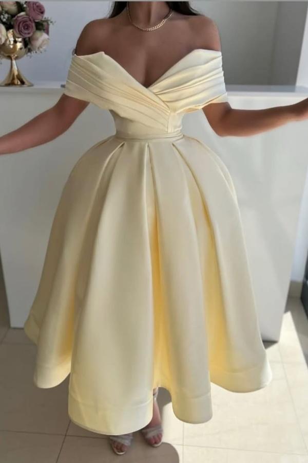 Off the Shoulder Sleeveless A Line Evening Formal Dress With Pleated