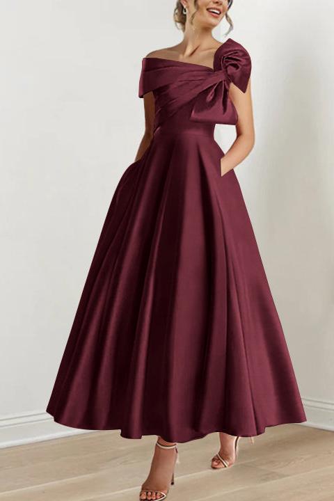 Off the Shoulder Sleeveless A Line Ankle Length Mother of the Bride Dress with Bow(s)