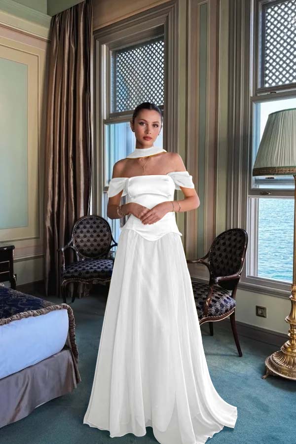 Off the Shoulder Sleeveless Long Evening Formal Dress With Pleated