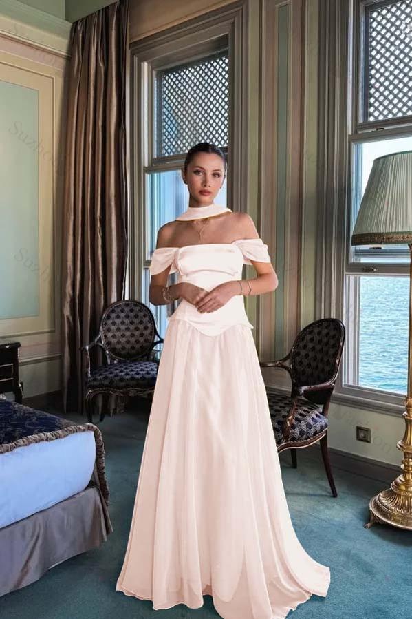 Off the Shoulder Sleeveless Long Evening Formal Dress With Pleated