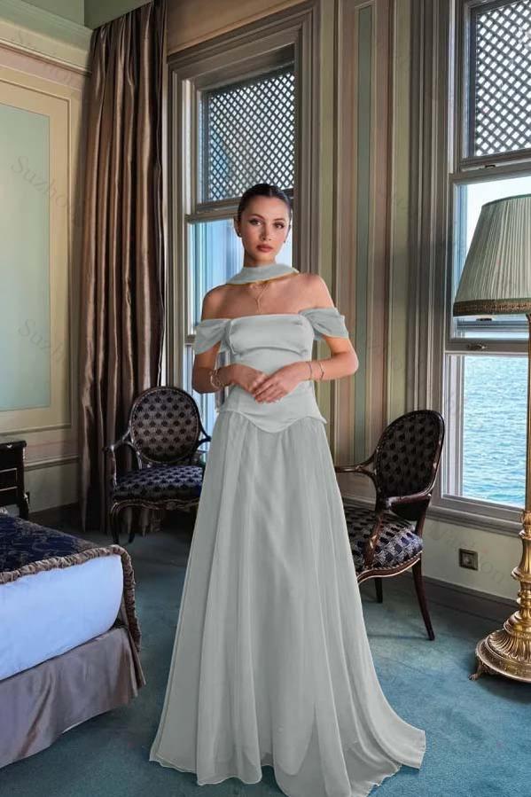 Off the Shoulder Sleeveless Long Evening Formal Dress With Pleated