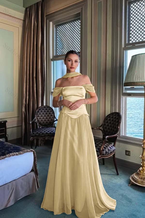 Off the Shoulder Sleeveless Long Evening Formal Dress With Pleated