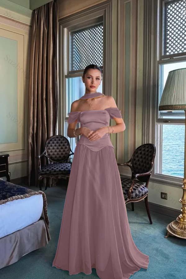 Off the Shoulder Sleeveless Long Evening Formal Dress With Pleated