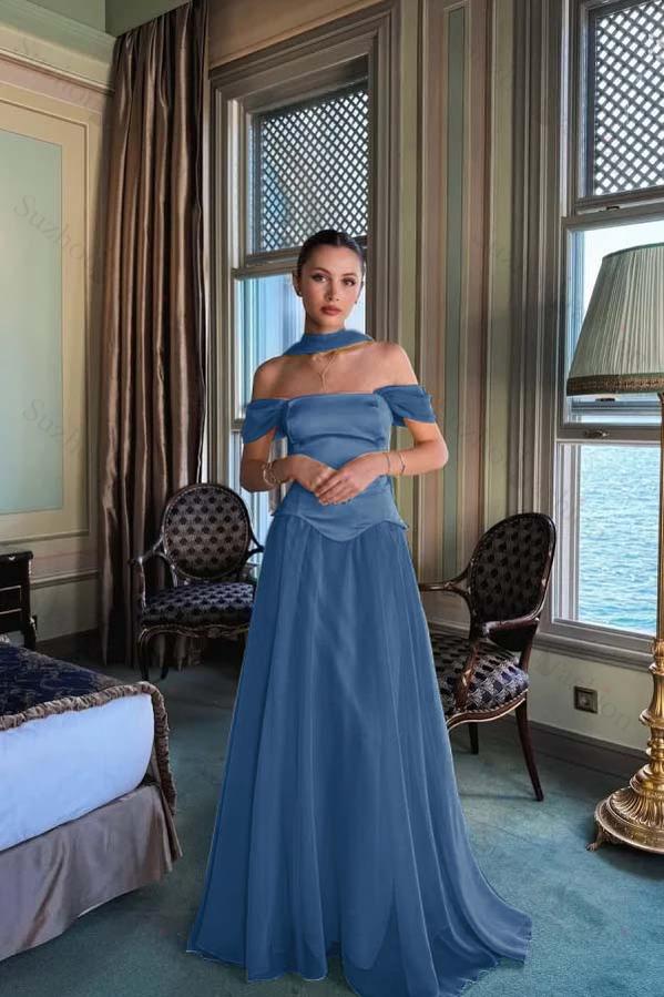 Off the Shoulder Sleeveless Long Evening Formal Dress With Pleated