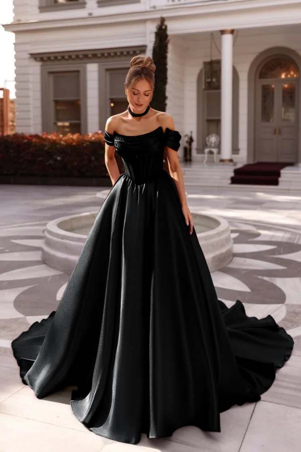 Off the Shoulder Sleeveless Long Evening Formal Dress With Pleated Beading