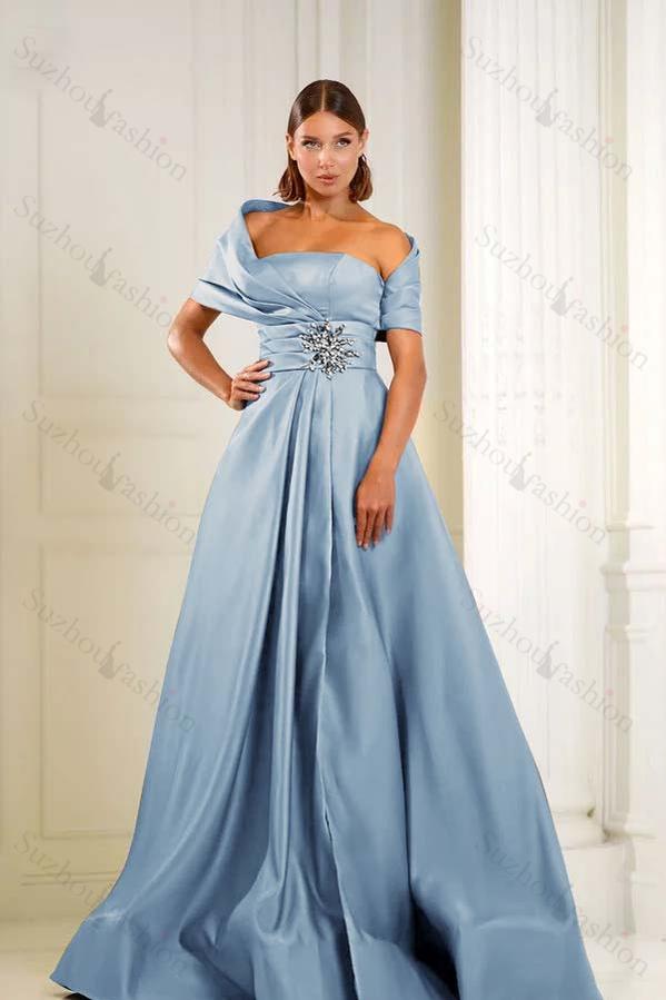Off the Shoulder Sleeveless Long Evening Formal Dress With Pleated Beading
