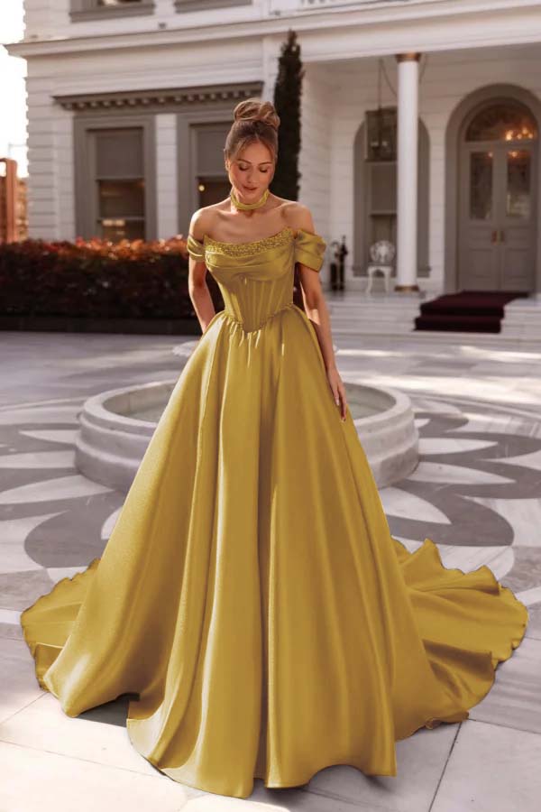 Off the Shoulder Sleeveless Long Evening Formal Dress With Pleated Beading