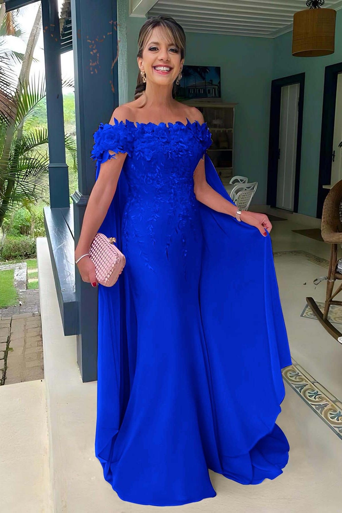 Off the Shoulder Sleeveless Long Mermaid Evening Formal Dress With Appliques