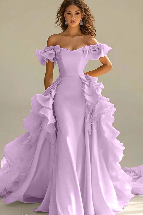 Off the Shoulder Sleeveless Long Mermaid Evening Formal Dress With Ruffled