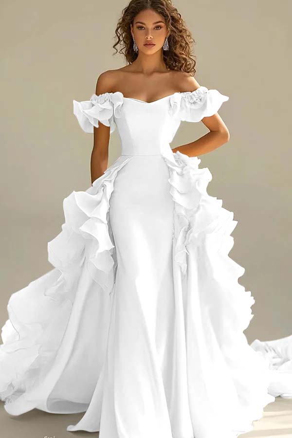 Off the Shoulder Sleeveless Long Mermaid Evening Formal Dress With Ruffled