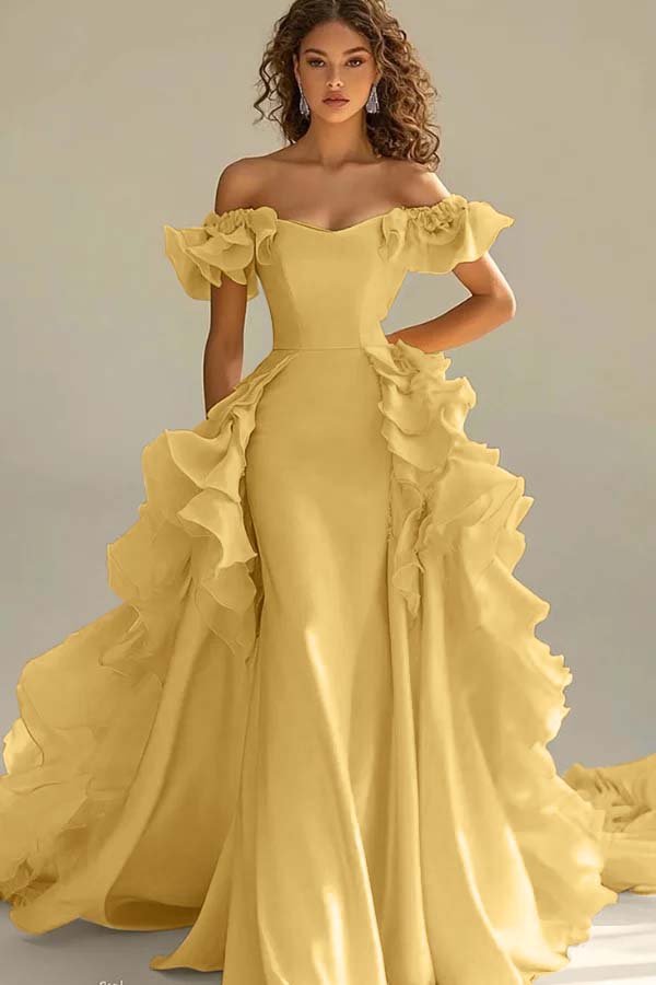 Off the Shoulder Sleeveless Long Mermaid Evening Formal Dress With Ruffled