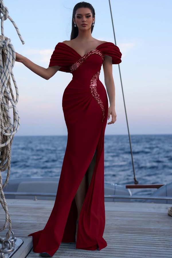 Off the Shoulder Sleeveless Long Mermaid Evening Formal Dress With Sequined