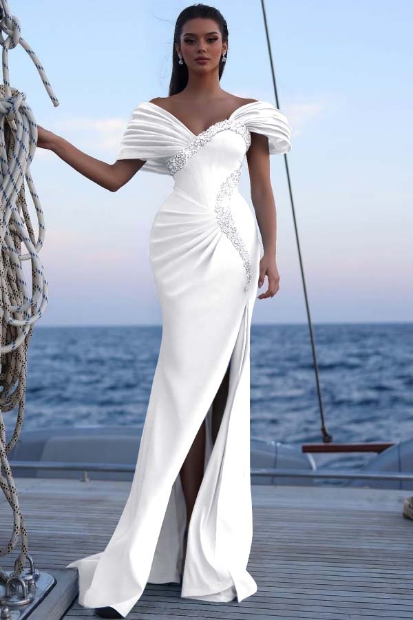 Off the Shoulder Sleeveless Long Mermaid Evening Formal Dress With Sequined