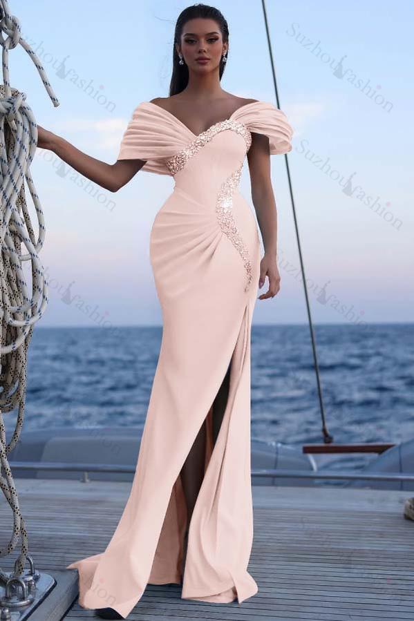 Off the Shoulder Sleeveless Long Mermaid Evening Formal Dress With Sequined
