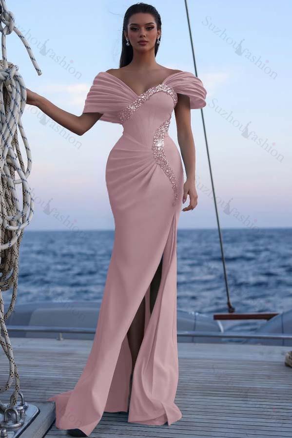 Off the Shoulder Sleeveless Long Mermaid Evening Formal Dress With Sequined