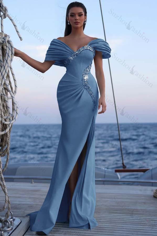 Off the Shoulder Sleeveless Long Mermaid Evening Formal Dress With Sequined