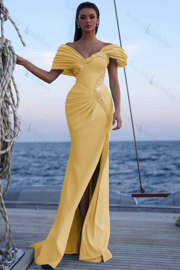 Off the Shoulder Sleeveless Long Mermaid Evening Formal Dress With Sequined
