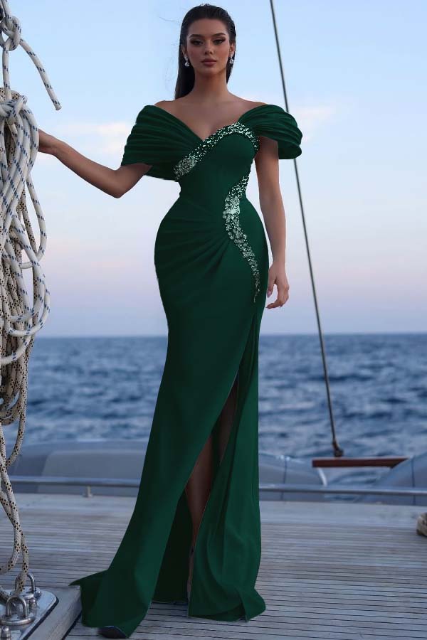 Off the Shoulder Sleeveless Long Mermaid Evening Formal Dress With Sequined